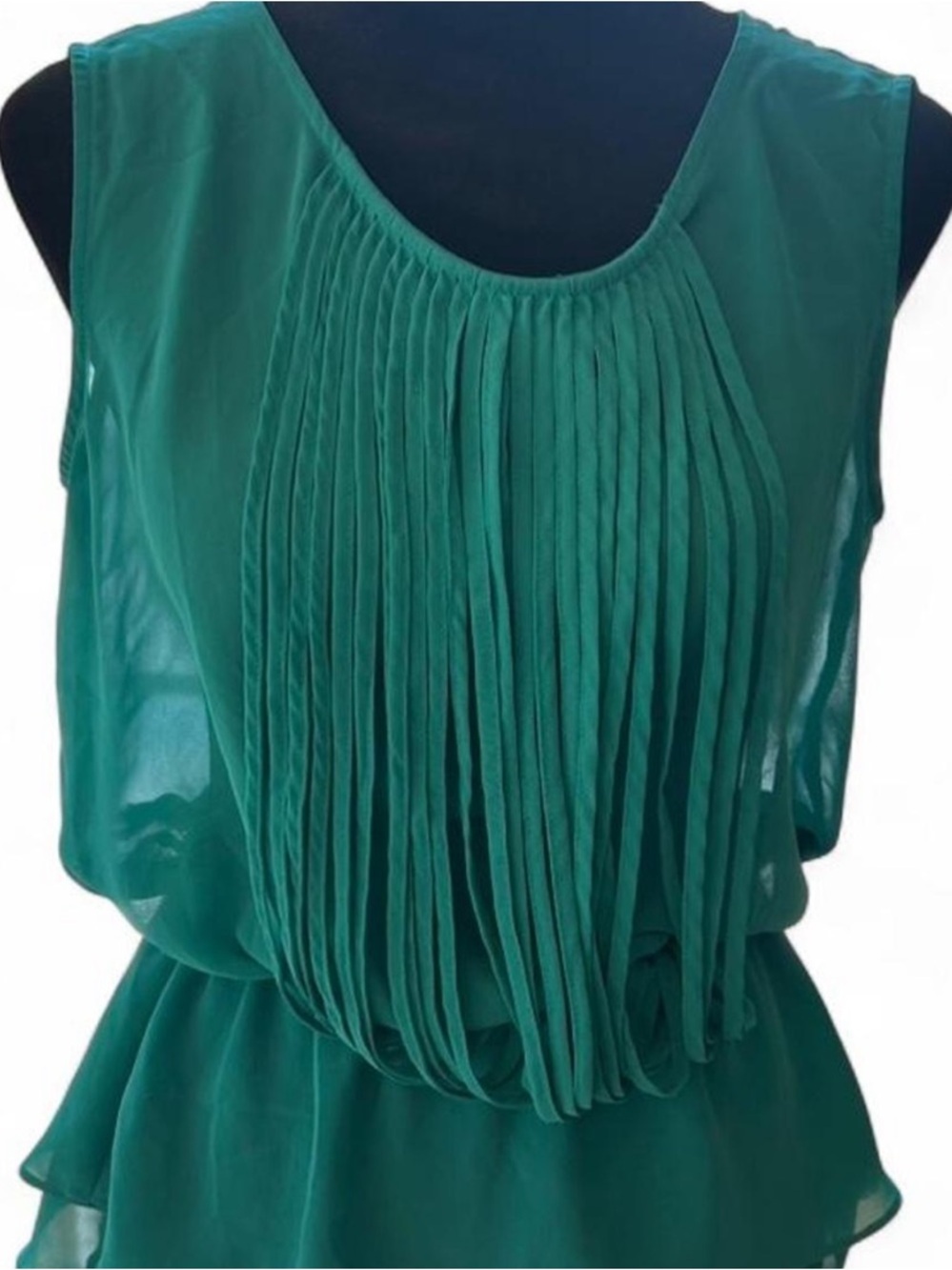 Forever 21 Green Sleeveless Scoop Neck Tiered Fringe Blouse Size: S - Picture 4 of 4